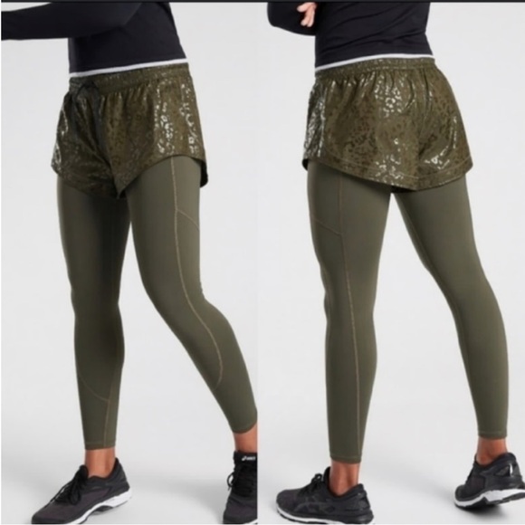 Athleta Pants - Athleta 2-in-1 Running Tights Skirt Leggings Green Medium Athletic Workout